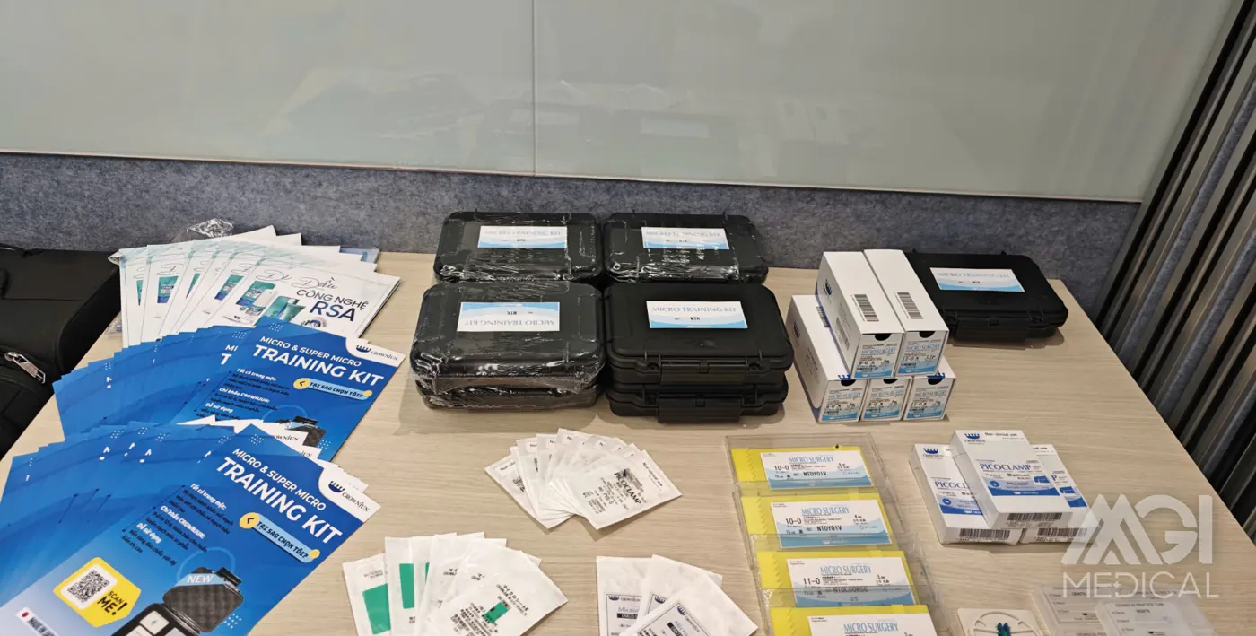 Microsurgical training kits prepared before the practice session. Photo: MGI Medical.